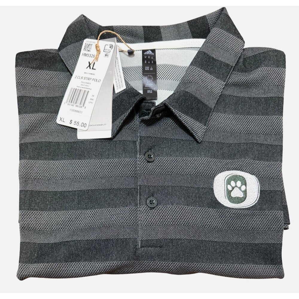 Adidas Polo Shirt XL Short Sleeve Black Gray Stripe Paw Logo Rare Globe Mark NWT